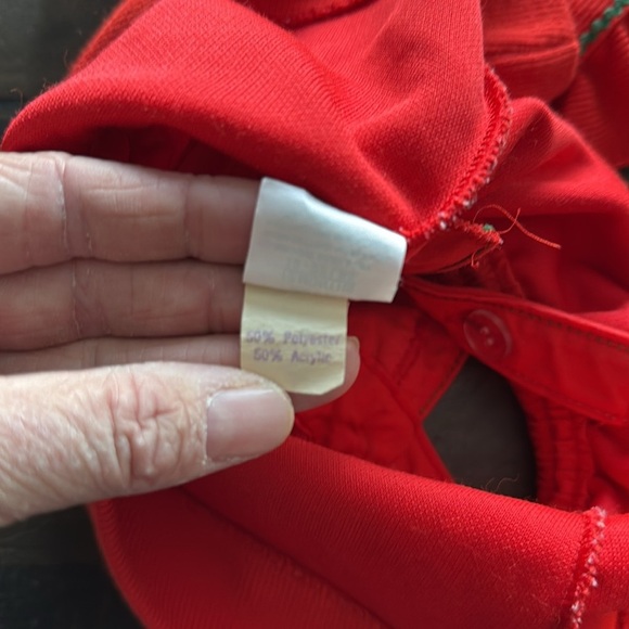 VTG 12m Carters red white heart green stitching baby overall holiday Christmas - Picture 7 of 7